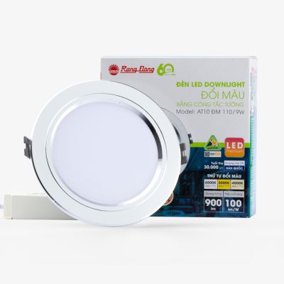 Rạng đông âm trần 9w đổi màu viền bạc AT10 110/9W