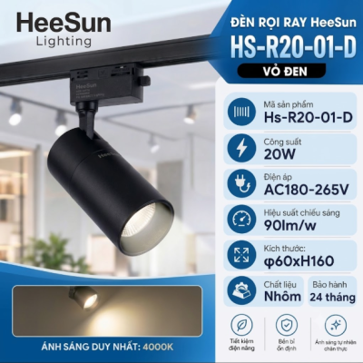 Heesun đèn rọi ray led vỏ đen 20W